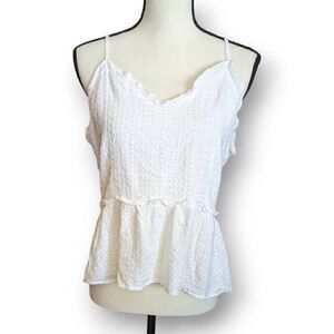 NWT Sim & Sam Womens Top Peplum Sleeveless Ruffled Neckline White XL